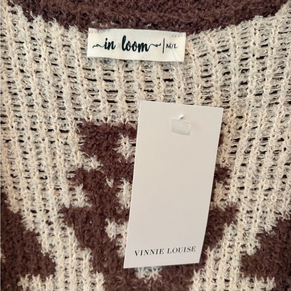 NWT in Loom Brown  & Cream Aztec Southwestern Open Cardigan Pockets M/L - Picture 4 of 10